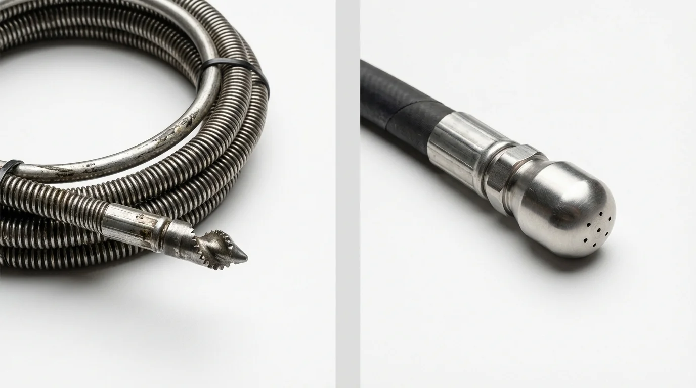 Drain snake cable and hydro jetting nozzle used for drain cleaning in Big Lake, TX